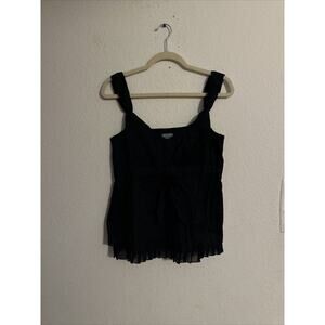 Black Ann Taylor Blouse. Sleeveless. Ruffle Bottom. V-neck, Front Bow. Side Zip